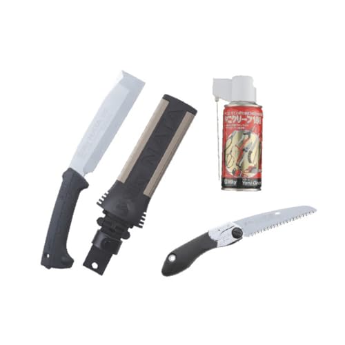 ゴム柄で滑らず、打ち付けても痛くない両刃 シルキーナタと折込鋸セットA