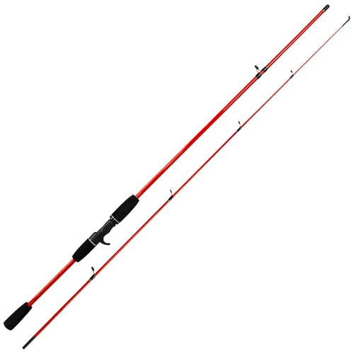 Angel Domäne Fire Cast Spezial Baitcastrute 2,10m – Wurfgewicht 5-30g – 2-teilige Steckrute mit Triggergriff – Geteilter Eva-Griff – Spinnrute für Multirolle – Rot – Leicht & Präzise