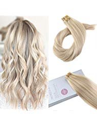Moresoo 14 Inch Human Hair Extensions Tape in Hair Color #18 Ash Blonde Highlighted with #613 Blonde Tape in Remy Human Hair Extensions 20PCS 50G Glue on Hair