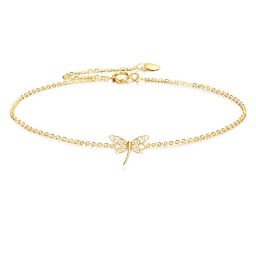 Image of DOVRAN 9K /10K /14K Gold Butterfly /Dragonfly /Hummingbird Bracelet for Women Real Yellow Gold Animal Bracelet Jewelry Birthday Gifts for Mom Wife