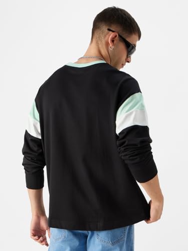 Image of The Souled Store Bluestone Men and Boys Oversize Fit Full Sleeve Colorblock Cotton Multicolor T-Shirt