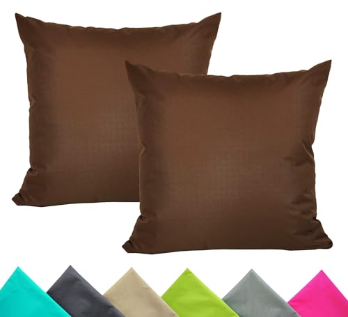 JACK 2er Set 40x40cm Outdoor Kissenhülle Kissenbezug Wasserfest Sitzkissen Lounge Kissen Garten Stuhl Lotus Effekt, Farbe:Braun