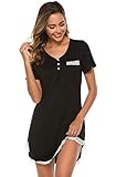 Vlazom Camisn Mujer Verano Camisones de Mujer Manga Corta Pijama Cuello En V Ropa de Dormir Loungewear Suave y Transpirable S-XXL,XXL,Estilo B-Negro