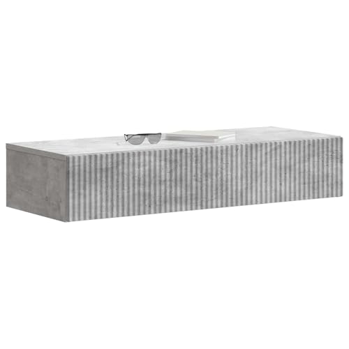 Mesita de noche flotante gris hormigón de 87,5 cm con 1 cajón y estante de pared para el salón 4