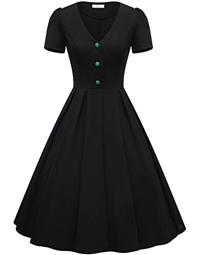 Milreason Women’s Cocktail Party Dress With Pockets Casual Swing Dress Button Up V-Neck 1950S Dresses For Women Vintage #TOP10