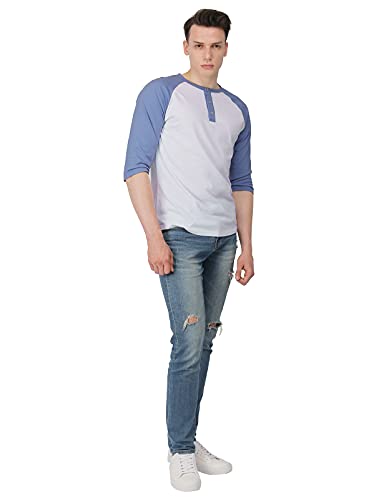 H2H Men's Slim Fit Casual Raglan 3/4 Sleeve Henley Baseball Jersey Knit T Shirt Blue US XL/Asia 2XL (CMTTS0174) - Thumbnail 2