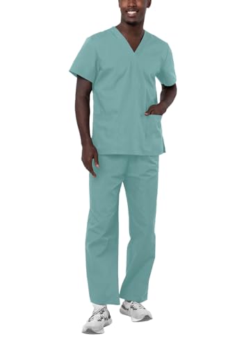 Adar Durable Unisex Scrubs Set - Classic V-Neck Scrub Top & Drawstring Scrub Pants For Men & Women - 701 - Submarine - M
