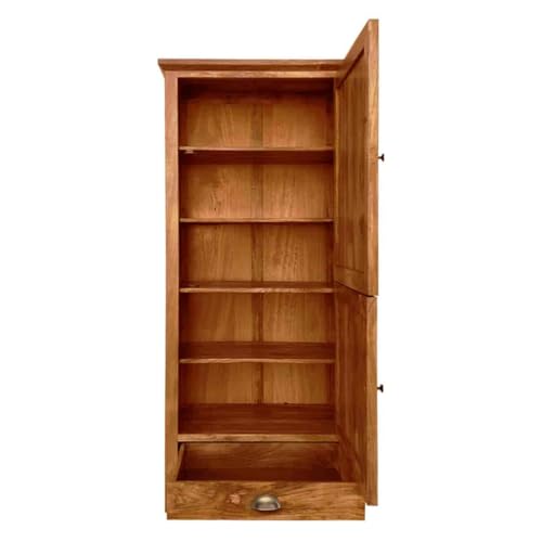 Image of APRODZ Mango Wood Wardrobe for Bedroom 1-Door Unique Front Almirah for Storage /Space Saving 1-Drawer Storage Organizer Rack Clothes Cupboard for Bedroom (Natural)