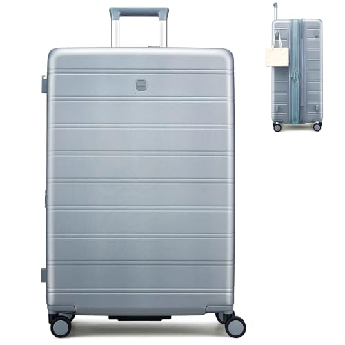 Image of MILADA 28 Inch Large Expandable Checked Luggage with 8 Spinner Wheels, Hardshell Suitcase with TSA Lock, Lightweight Durable PC Shell, Airline-Approved for Extended Travel, Arctic Silver