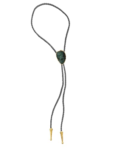 Image of Daisy Del Sol Gemstone Bolo Tie Braided Vegan Faux Leather Natural Stone Gold Handmade Necklace Adjustable Boho Western Jewelry
