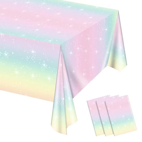 mwellewm 3 Pcs Plastic Table Cloths Disposable for Party Decorations Rainbow Tablecloths Rectangular with Polka Dot Table Cover for Birthday Babtable Cloths Shower Wedding Princess