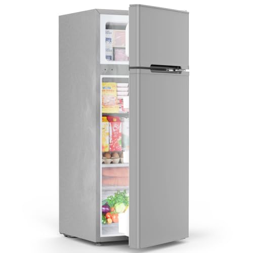 Image of COWSAR 4.51 Cu.Ft Mini Fridge With Freezer, 2-Door Compact Dorm Refrigerator With 2 Removable Shelves, 3 Level Adjustable Thermostat, Commercial Office Fridge for Bedroom, Kitchen, Apartment, Grey