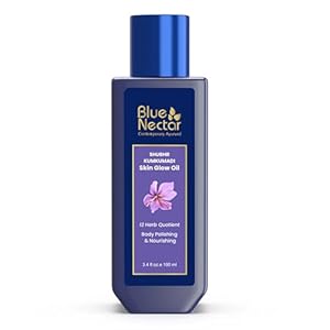 Blue Nectar Kumkumadi Body Oil for Glowing Skin | Moisturizing Oil for Dry Skin with Relaxing Aroma | Plant Based Body Oil for Women & Men (12 Herbs, 3.4 fl oz)