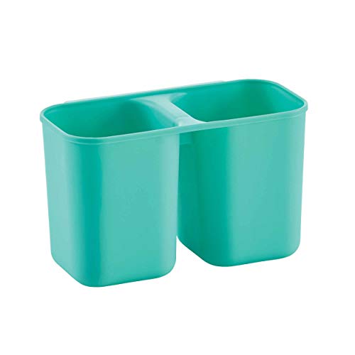 Image of Farberware Compact Dish Drying Rack with Drainboard, Flatware Caddy and Sink Brush, Teal - Holds 9 Plates, Fits Small Kitchens, Apartments and Dorms