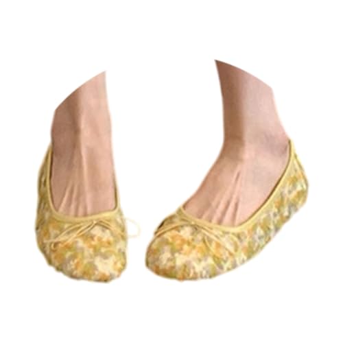 Zapatos planos de ballet de ganchillo de encaje amarillos en talla 40 EU con lazo