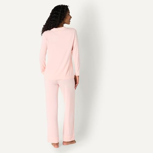 Image of Amazon Essentials x Sofia Grainge Women's Stretch Modal Long-Sleeve Button-Front Top and Full-Length Bottom Pajama Set