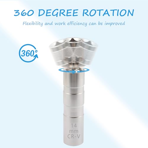 Spark Plug Socket Set,14mm&16mm Thin Walled Spark Plug Socket,Car Accessories Universal Joint 3/8-Inch Drive 12 Point Magnetic Swivel Socket Removal Tool,Compatible