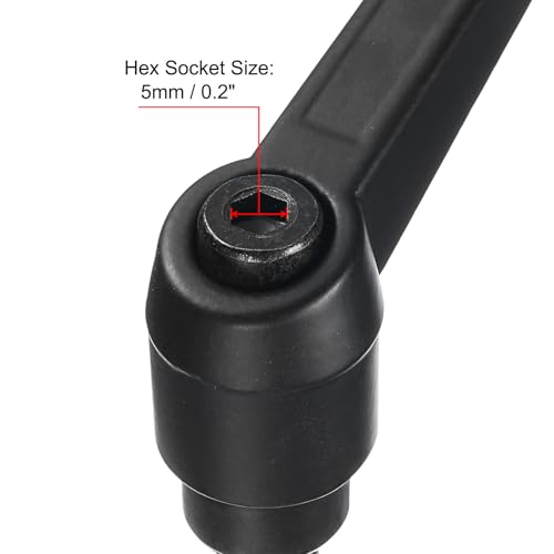 Image of uxcell Adjustable Clamping Lever Handle M10 x 25mm Metric 304 Stainless Steel Male Threaded Stud Hand Knobs Push Button Ratchet Rotating Screw Handles Bolts with Locking Lever Black