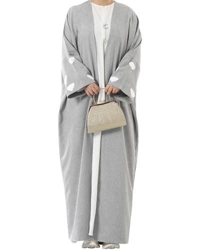 Image of Embroidered Long Sleeve Muslim Cardigan Open Front Dubai Abaya Turkish Pull-On Eid Clothes