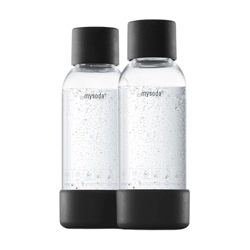 Mysoda: Wiederverwendbare Plastik BPA-frei Wasserflasche für Wassersprudler mit Quick-Lock Holzkomposit Details 2 x 0 5L Schwarz