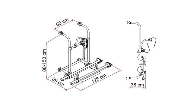 Fiamma Portabicicletas Carry Bike Pro para 2 Ruedas, Aluminio, Negro, 69 x 128 x 80 – 150 cm, 10,15 kg, Carga de 60 kg