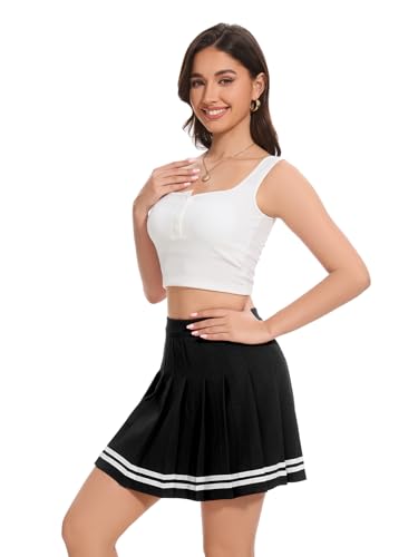 Image of Shestellar Stretchy Short Pleated Skirts for Women Cheerleader Uniform High Waist A-line Mini Skirt Black White Strip 3XL