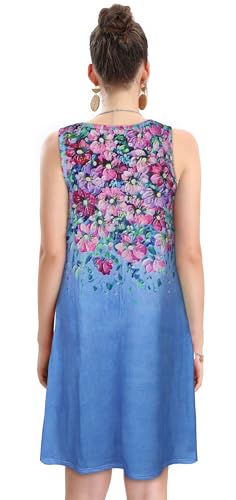 Image of elescat Women's Summer Dresses 2026 Beach Casual Sleeveless Floral Print Tank Loose Sundress with Pocket