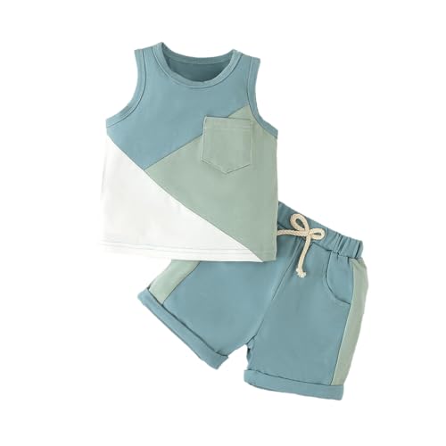 Design alla moda: grazioso set di pantaloncini estivi per neonati, canottiere senza maniche a contrasto/tropicali, abbinate a elastico in vita e pantaloncini morbidi con tasche, abiti da spiaggia per bambini, vestiti abito da spiaggia estivo per bambini