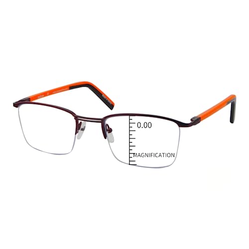 ProEyes Attitude 3, Progressive Multifocal Blue Light Blocking Readers w/Spring Hinge, Anti-Reflective Resin Lens, 0 Power on Top Lens (Rectangular Brown, up+0.00,down+2.50)