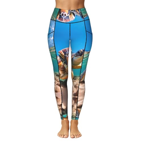 Leggings con estampado de tortugas anti-transparencias con bolsillos útiles 2