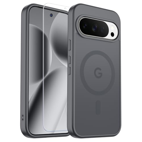 Image of SUPFINE Magnetic for Google Pixel 10 Pro XL Case with Screen Protector, (Built-in Magnets) ((Military Grade Drop Protection) Slim Translucent Shockproof Phone Case,Titanium Gray