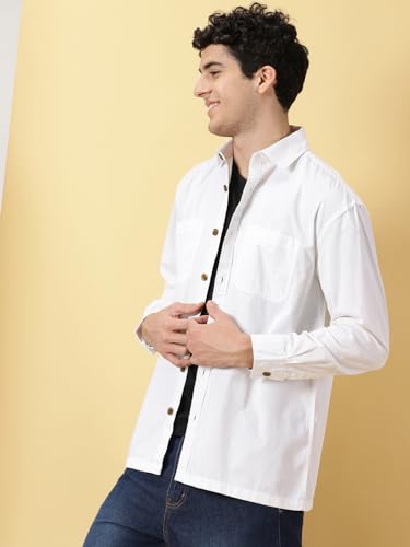 Image of Thomas Scott Men's | Solid | Full Sleeve | Oversized Fit | Cotton Blend | Spread Collar | Casual Shirt