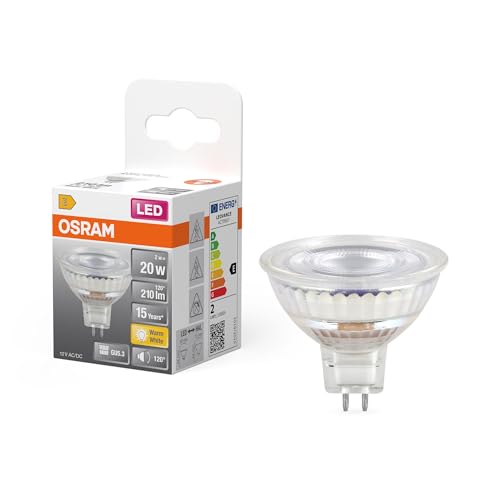 Osram LED Spot Lamp Star MR16 2W 827, 2700K blanc chaud, GU5.3, 120°, 210 lm, basse tension, design tout en verre
