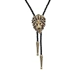 BRBAM Western Style 3D Design Animal Lion Pendant Bolo Tie Necklace Stylish Retro Cowboy Gift（Lion - Gold）
