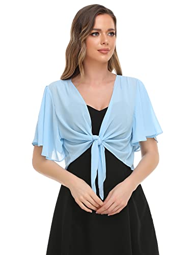 Image of Womens Shrug Chiffon Shawl Wraps Open Front Tie Top Cardigan for Evening Dress