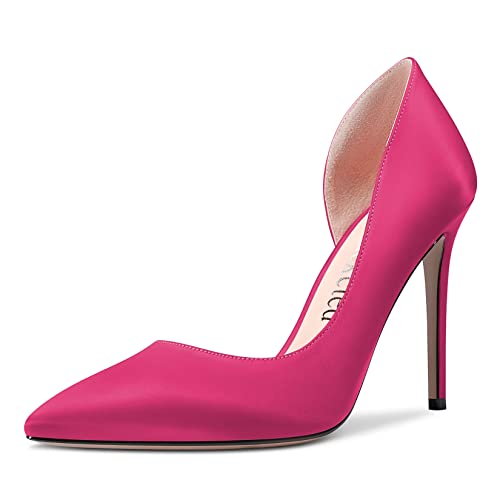 Saekcted Femmes Aiguille Haut High Talon Heel Fermé Pointu Bout Escarpins Slip-on Mariage Sexy Dress Chaussures Satin Rose 38 EU Cover