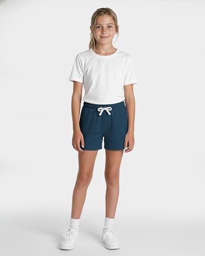 Image of Real Essentials 4 Pack: Girls French Terry Lounge Shorts - Ultra Soft Pull-On Gym, Camp, Sports & Everyday Shorts
