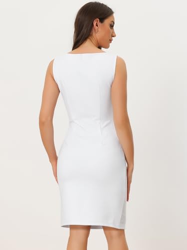 Image of Allegra K Sheath Dress for Women's Business Teacher Sleeveless Boat Neck Dressy Casual Office Dresses