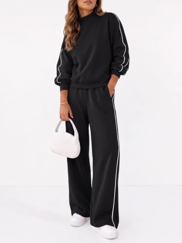 Fisoew Womens 2 Piece Outfits Tracksuit Mock Neck Sweatshirt Pants Set - image 5