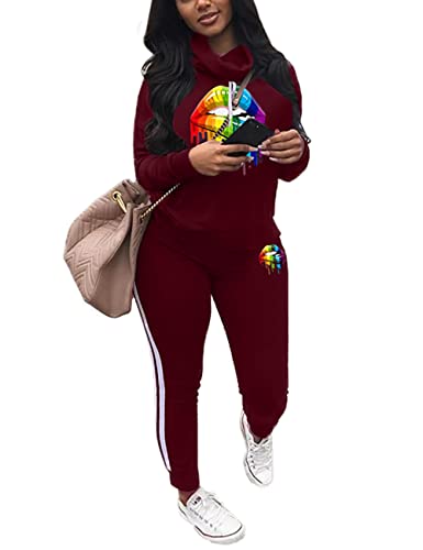Lässiges 2-teiliges Damen-Outfit, Camouflage-Buchstaben-Druck, langärmelig, Pullover, Sweatshirt, Hose, Trainingsanzug-Set, 2-weinrot, XX-Large Lässiges 2-teiliges Damen-Outfit, Camouflage-Buchstaben-Druck, langärmelig, Pullover, Sweatshirt, Hose, Trainingsanzug-Set, 2-weinrot, XX-Large