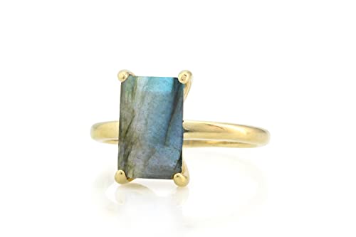 Bague Labradorite Solitaire Vintage - Finition Or Jaune Durable contre le Ternissement