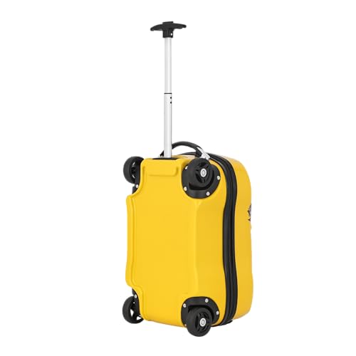 Image of Kids Ride On Trolley Bag for Boys & Girls | Hard Shell Cabin Luggage with 4 Wheels & Telescopic Handle | Lightweight Travel Suitcase for School Trips, Vacations & Holidays | Cartoon Design (Yellow)
