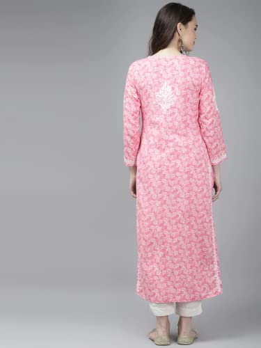 Image of Ada Women's Cotton Straight Fit Straight Hand Embroidered Lucknowi Chikankari Kurta Kurti A411378