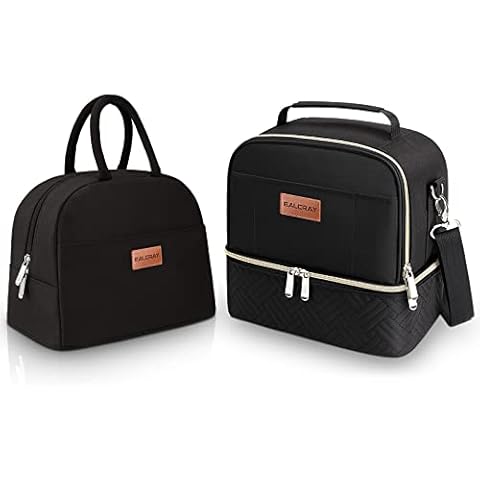 BALORAY Lunch Bag Women Men, Double Deck Lunch Box Insulated Lunch Bag for Adults Work Office Picnic, Leakproof Cooler Bag with Adjustable Shoulder Strap Cover