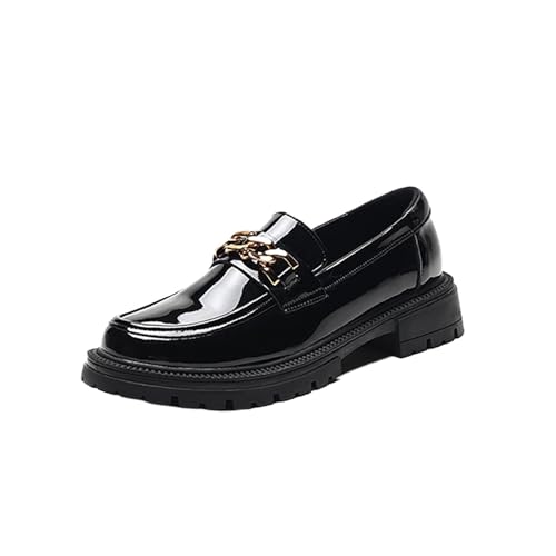 Women's Vintage English Brogues Platform Chunky Heel Slip-On Shoes Soft Microfiber Leather Comfy Wide Fit Women Shoes - Main Image