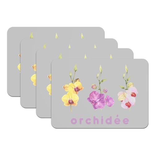 Sets de table dessous en caoutchouc gris orchidée fleurs aquarelle 4 pcs - 2