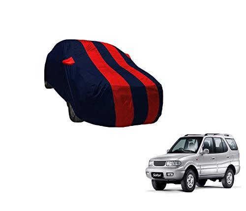 Image of Auto Hub Car Cover Compatible with Tata Safari Dicor with Weather Proof, Mirror Pocket, Triple Stitched, Safari Dicor Car Cover- Navy-Red