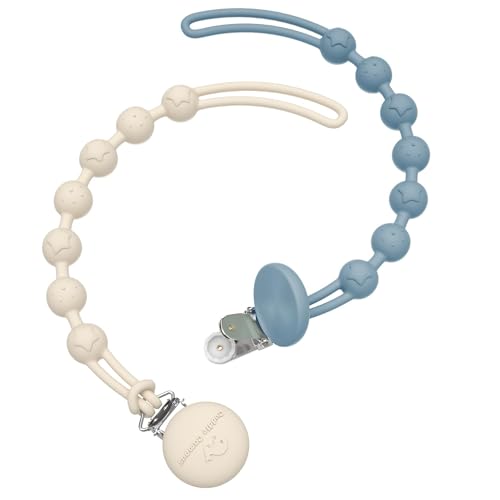 Image of Cuddle Campus Silicone Pacifier Clip Holder with One Piece Design, Pack of 2 Soft Flexible Binky Clips with Texture for Baby Boy and Girl(6m+)