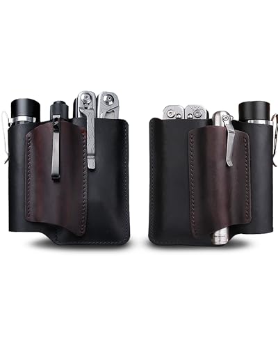 VIPERADE PJ38 EDC Lederscheide Tasche Organizer mit 4 Taschen, EDC Multitool Scheide für Herren, Handgefertigt Messer Holster für Taschenmesser Taschenlampen Stifte Multi Werkzeug