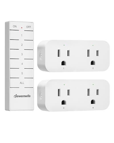 DEWENWILS Indoor Remote Control Outlet, 15A/1875W Remote Outlet 2 Pack, 4 Independent Control, 1 Main Control, 100FT Range, Remote Outlet Switch for Vacs, Lamp, Fan, Christmas Light White